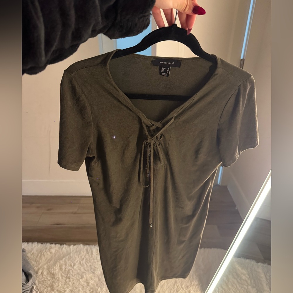Ambiance Olive Short Sleeve Mini Dress